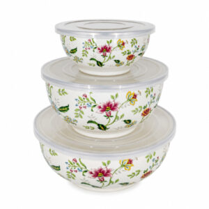 SET DE BOWL X 3 PZS ENLOZADO FLOREADO C/ TAPA – OCT251021 – CHM26