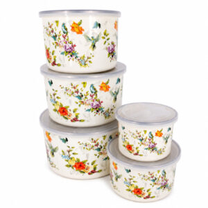 SET DE BOWL X 5 PZS ENLOZADO FLOREADO C/ TAPA – OCT251022 – CHM26