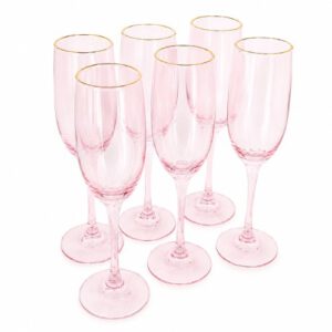 SET DE COPAS DE VIDRIO C/ COLOR Y BORDE DORADO X 6 PZS. JX-G1808 – OCT251048 – CHM26-3