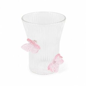 VASO DE VIDRIO C/ DISEÑO RAYADO Y 2 APLIQUE DE MARIPOSA - OCT251040 - CHM26-3