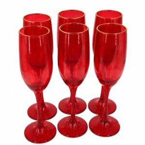 SET DE COPAS DE VIDRIO 170ML COLOR ROJO C/ BORDE DORADO X UNIDAD. JX-G1808 – OCT251046 – CHM26-3