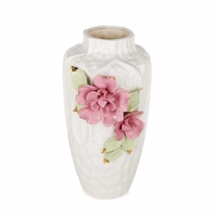 FLORERO DE CERAMICA BLANCO C/ APLIQUES DE FLOR DE COLORES 25CM. – OCT251873 – CHM26-3