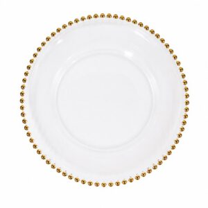 PLATO PLAYO DE VIDRIO 31CM. BORDE C/ PELOTITAS DORADOS – OCT251726 – CHM26