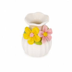 FLORERO DE CERAMICA BLANCA C/ APLIQUES DE FLOR COLOR 8CM. – OCT251863 – CHM26-3