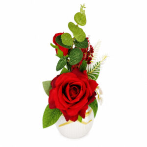 PLANTA ARTIFICIAL ROSAS FLORECIDA C/ MACETA BLANCA X 24CM. – OCT25611 – CHM26-3