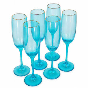 SET DE COPAS DE VIDRIO 170ML COLOR CELESTE C/ BORDE DORADO X 6 PZS. JX-G1808 – OCT251047 – CHM26-3