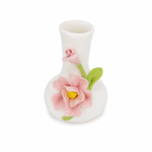 FLORERO DE CERAMICA BLANCA C/ APLIQUES DE FLOR COLOR 10CM. – OCT251861 – CHM26-3