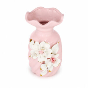 FLORERO DE CERAMICA VARIOS COLORES C/ APLIQUES DE FLOR BLANCA 19CM. – OCT251865- CHM26-3