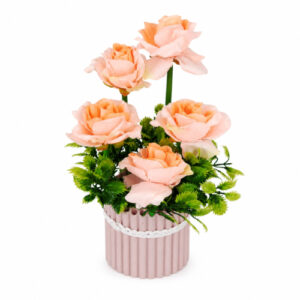 PLANTA ARTIFICIAL ROSAS FLORECIDA C/ MACETA PLASTICA BAMBU X 26CM. – OCT25613 – CHM26-3