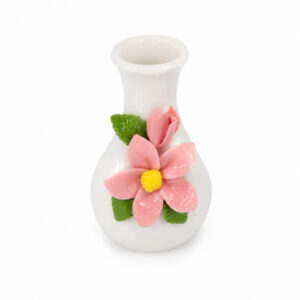 FLORERO DE CERAMICA BLANCA C/ APLIQUES DE FLOR COLOR 10CM. – OCT251860 – CHM26-3