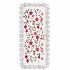 CAMINO DE MESA BLANCO C/ DISEÑO FLORES BORDE TROQUELADO 80X38CM. – OCT251268- CHM26-3