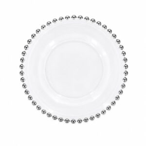 PLATO PLAYO DE VIDRIO 20CM. BORDE C/ PELOTITAS PLATEADO – OCT251725 -CHM26