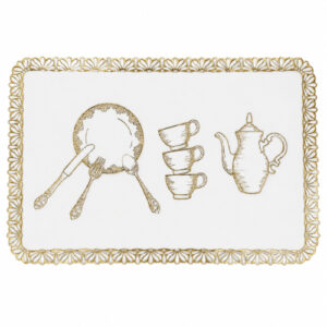 INDIVIDUAL BLANCO C/ DISEÑO DE UTENSILIOS BORDE DORADO – OCT251277 – CHM26-3