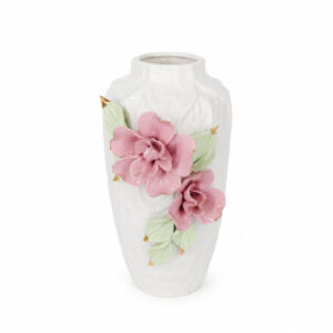 FLORERO DE CERAMICA BLANCO C/ APLIQUES DE FLOR DE COLORES 20CM. – OCT251872 – CHM26-3